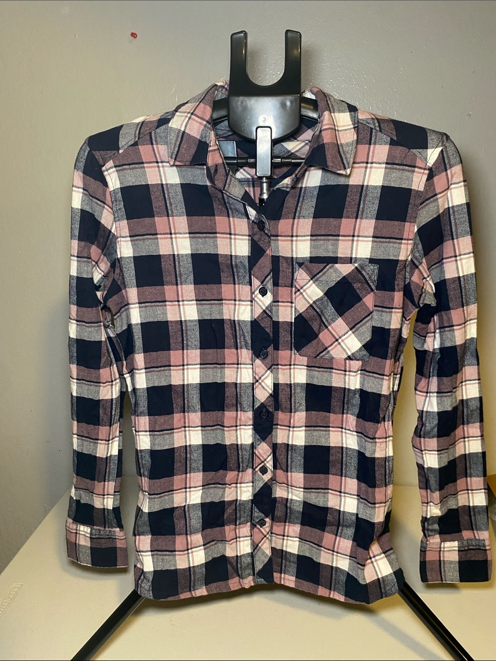 Orvis Pink and Navy Plaid Button-Down Shirt